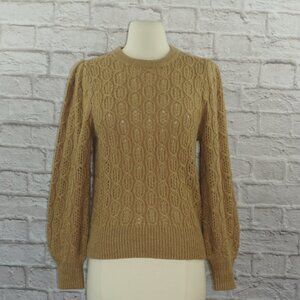 J. Crew Balloon Bishop Sleeve Alpaca Wool Cable Knit Sweater BD619